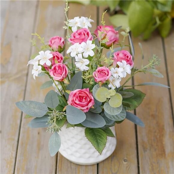 Artificial Flowers for Decoration, Rose Fake Flowers with Vase - Picture 2 of 6